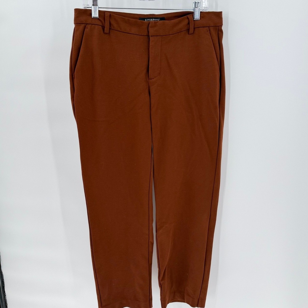 LIVERPOOL Kelsey Trouser Women's 10/30 Rust Brown Stretch Ponte Ankle Pants